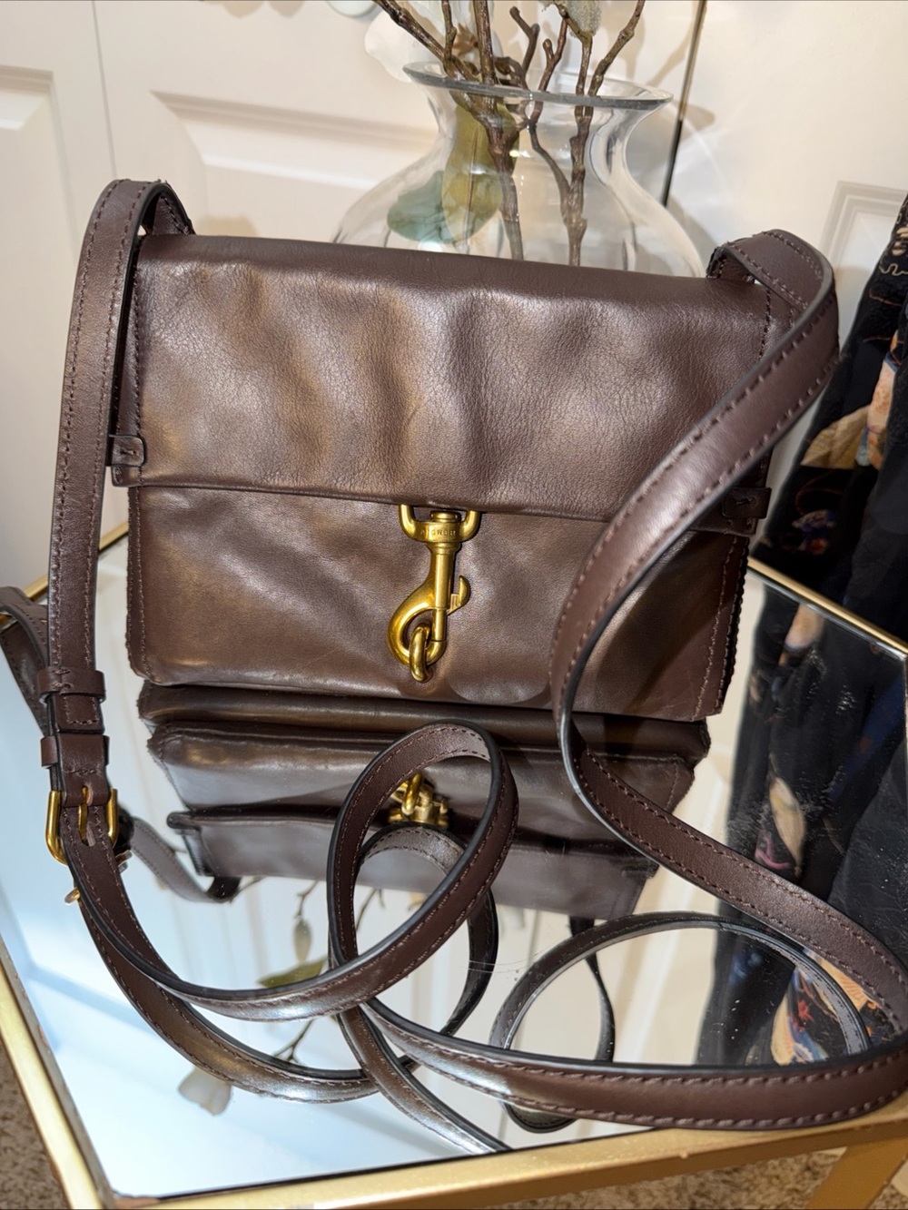 Etienne Aigner Chocolate Brown Leather Crossbody with Gold Hardware